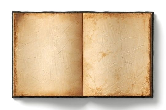 Aufgeschlagenes antikes Buch mit leeren, vergilbten Seiten